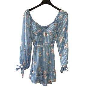B. Darlin Floral Long Sleeve Mini Dress Size 7/8 Metallic Belt Floral Fairy